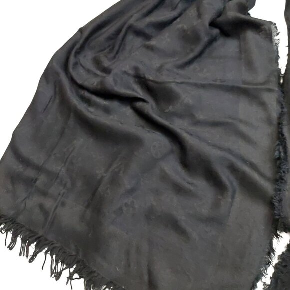 LOUIS VUITTON LV Luxury Vintage Black Monogram Scarf Shawl Wrap - Picture 11 of 11